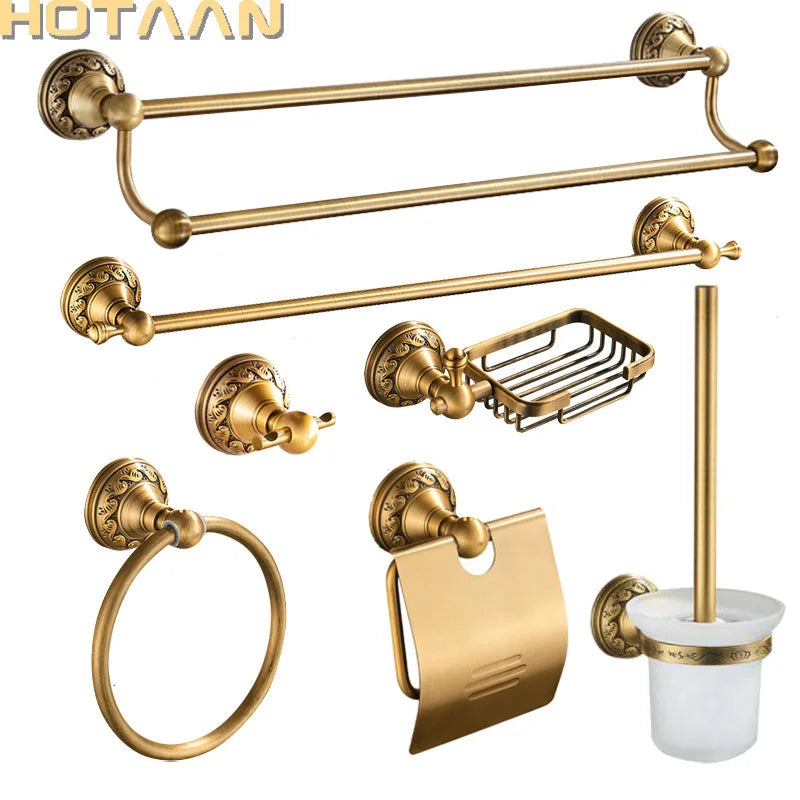 . Antique Brass Aluminium Bathroom Accessories Set,Robe hook,Paper Holder,Towel Bar,Soap Basket,Bathroom Fitting