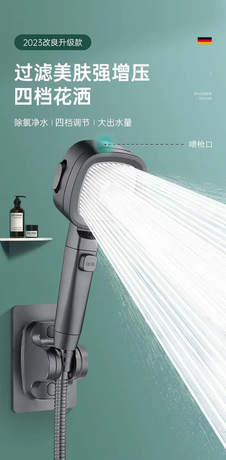 Upgraded 4 Modes High Pressure Shower Head with Stop Button Filiter Showers Massage Spa Handheld Showerhead Bathroom Accessories