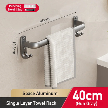 Multilayer Bathroom Towel Rack without Drilling Wall Mount Self Adhesive Towel Hanger Shelf with Hook Three Layer Towel Rail