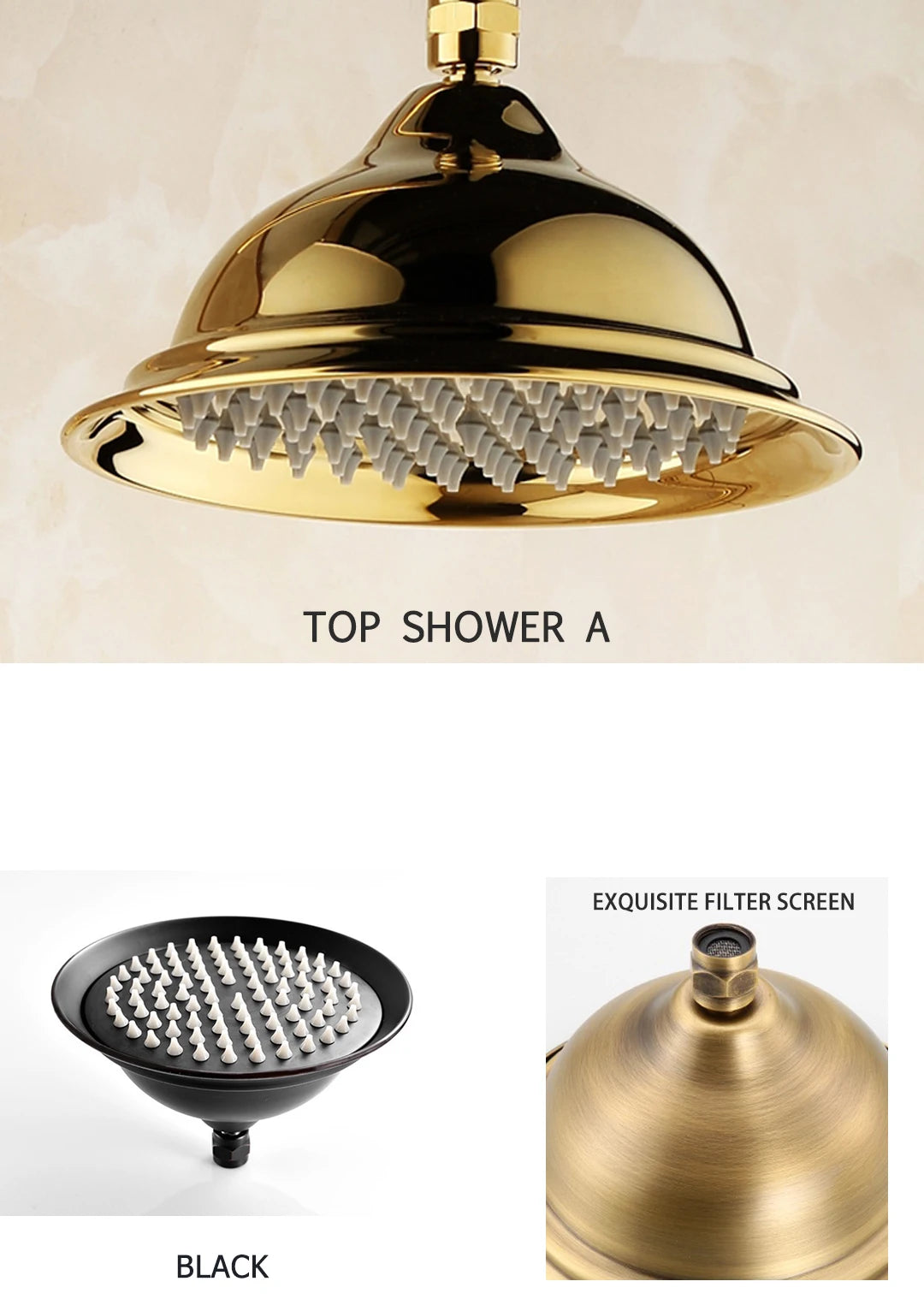 Brass Golden Rainfall Shower Head Rose Gold Handheld Shower Bathroom Replace Rain Showerhead Antique Brass Showerhead Accessory