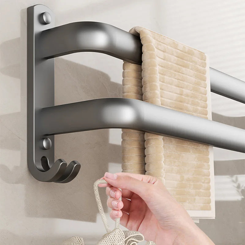 Multilayer Bathroom Towel Rack without Drilling Wall Mount Self Adhesive Towel Hanger Shelf with Hook Three Layer Towel Rail