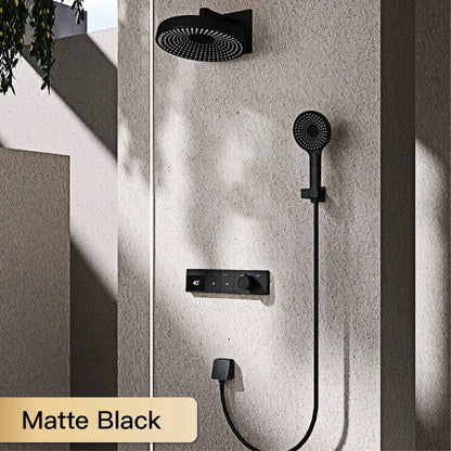 AITANA Luxury wall mounted brass gun gray shower system with hidden design LED digital display dual control bathroom faucet