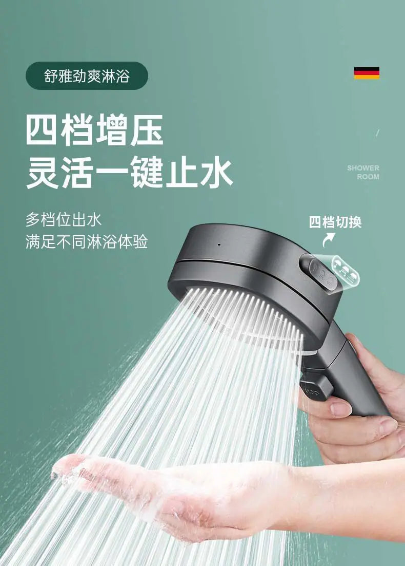 Upgraded 4 Modes High Pressure Shower Head with Stop Button Filiter Showers Massage Spa Handheld Showerhead Bathroom Accessories