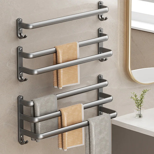 Multilayer Bathroom Towel Rack without Drilling Wall Mount Self Adhesive Towel Hanger Shelf with Hook Three Layer Towel Rail