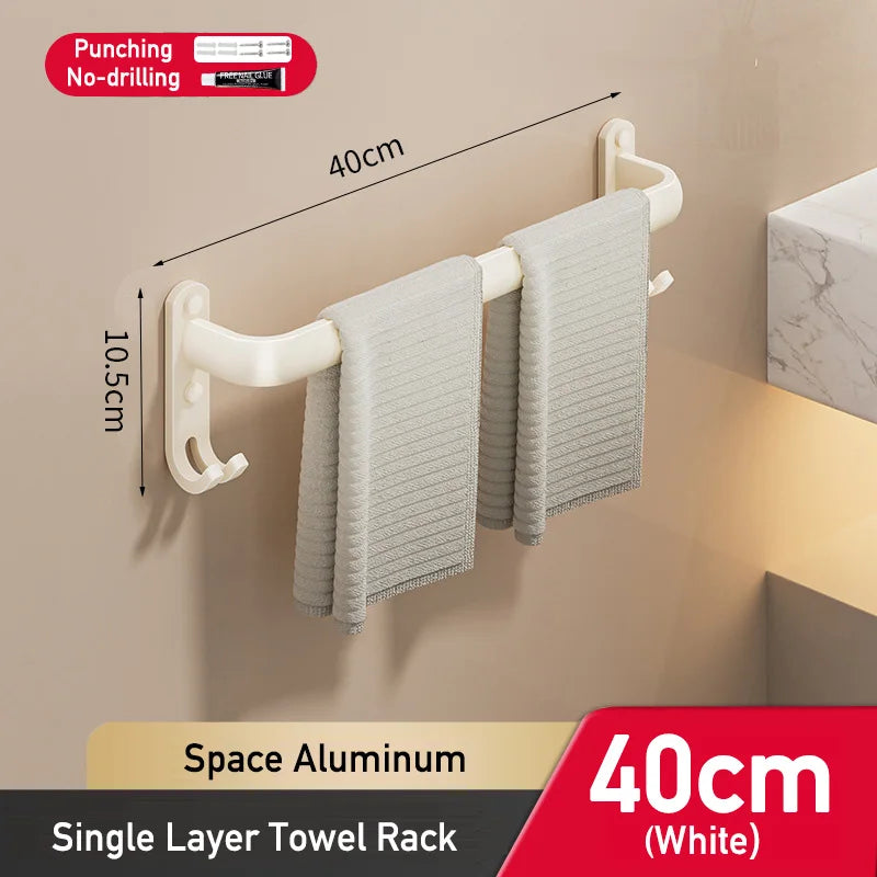 Multilayer Bathroom Towel Rack without Drilling Wall Mount Self Adhesive Towel Hanger Shelf with Hook Three Layer Towel Rail