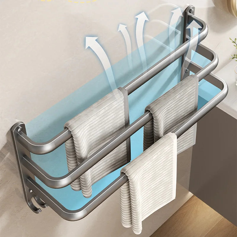 Multilayer Bathroom Towel Rack without Drilling Wall Mount Self Adhesive Towel Hanger Shelf with Hook Three Layer Towel Rail