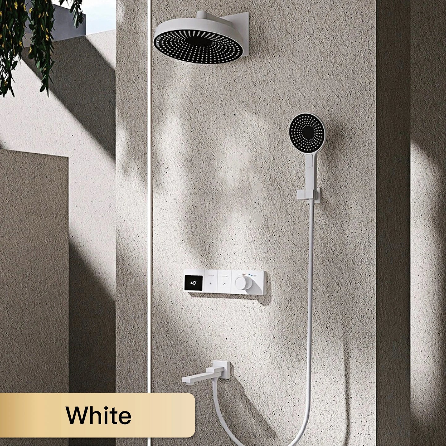 AITANA Luxury wall mounted brass gun gray shower system with hidden design LED digital display dual control bathroom faucet