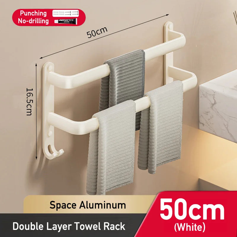 Multilayer Bathroom Towel Rack without Drilling Wall Mount Self Adhesive Towel Hanger Shelf with Hook Three Layer Towel Rail