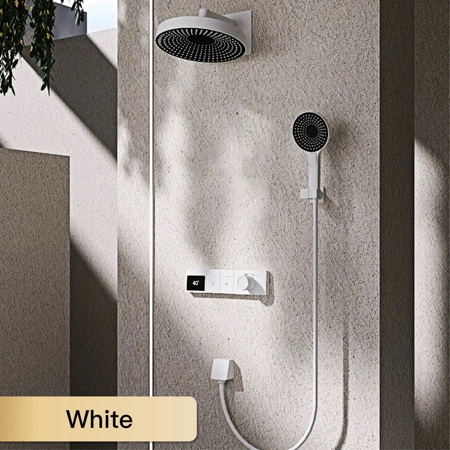 AITANA Luxury wall mounted brass gun gray shower system with hidden design LED digital display dual control bathroom faucet