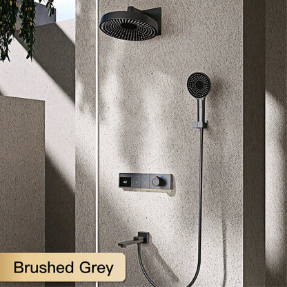 AITANA Luxury wall mounted brass gun gray shower system with hidden design LED digital display dual control bathroom faucet