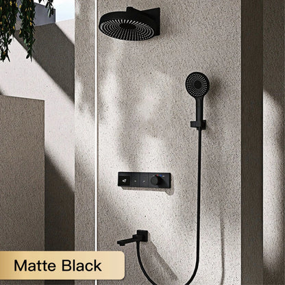 AITANA Luxury wall mounted brass gun gray shower system with hidden design LED digital display dual control bathroom faucet