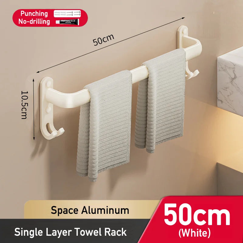 Multilayer Bathroom Towel Rack without Drilling Wall Mount Self Adhesive Towel Hanger Shelf with Hook Three Layer Towel Rail