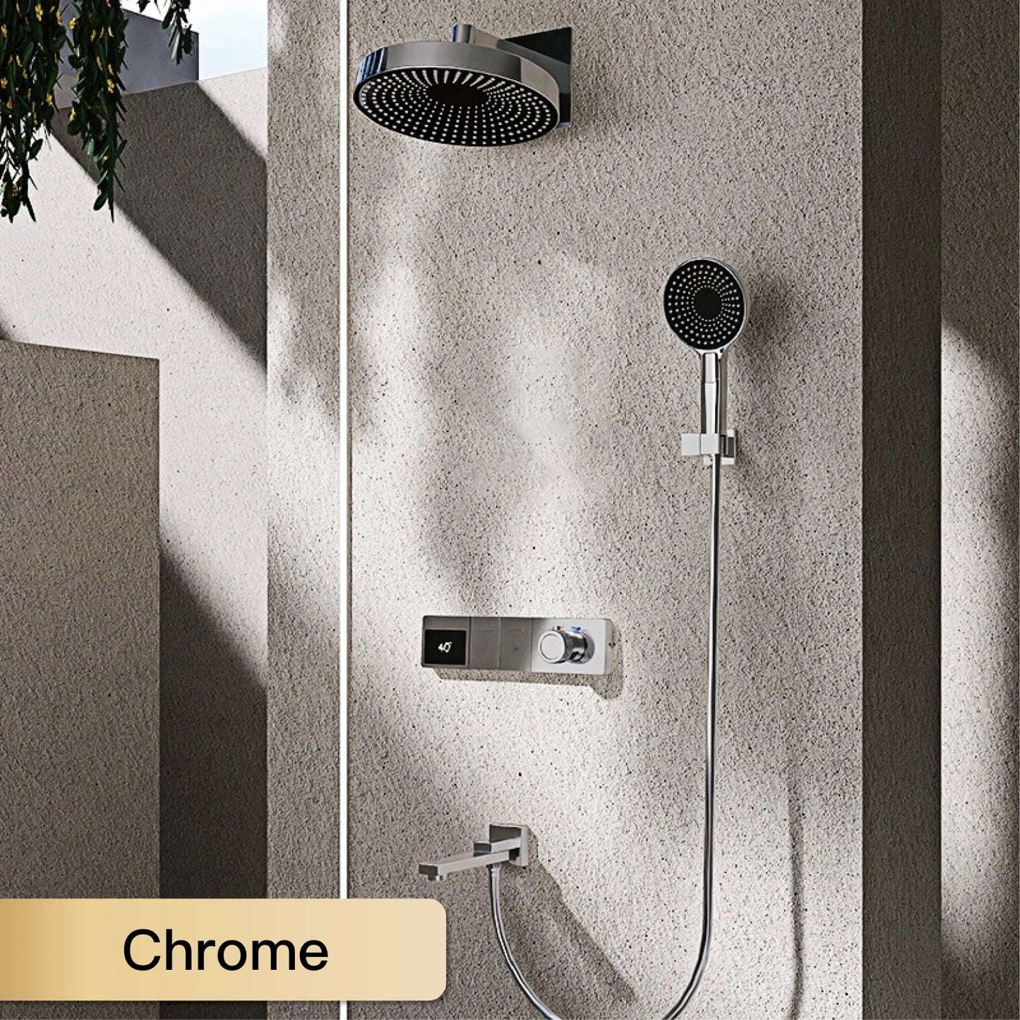 AITANA Luxury wall mounted brass gun gray shower system with hidden design LED digital display dual control bathroom faucet