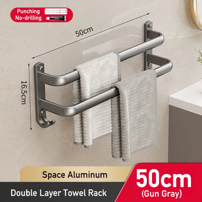 Multilayer Bathroom Towel Rack without Drilling Wall Mount Self Adhesive Towel Hanger Shelf with Hook Three Layer Towel Rail