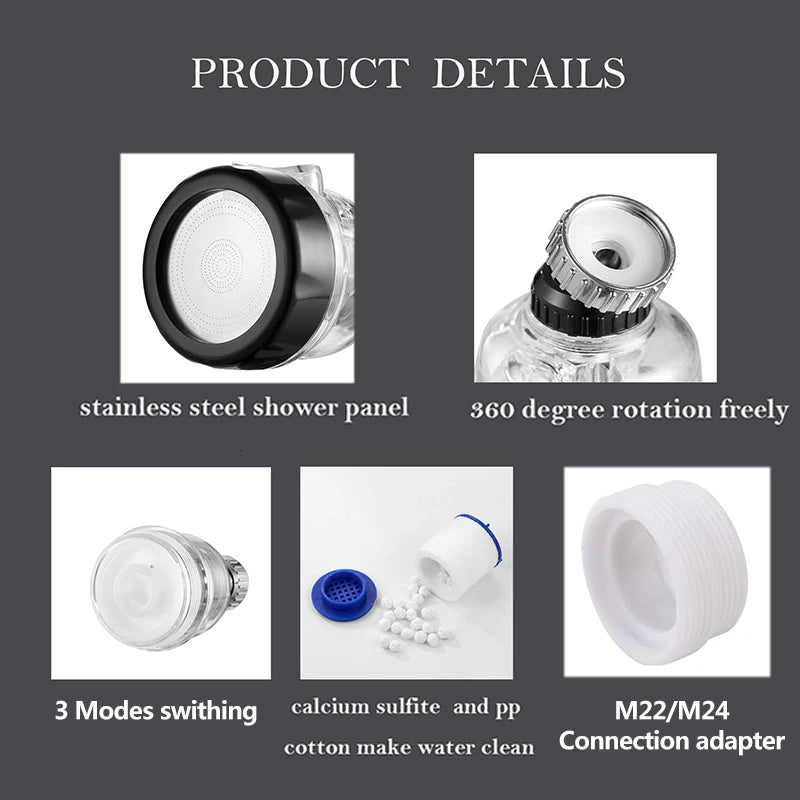 ZhangJi Link 360 Rotating Splashproof Chlorine Removal Filter Aerator Sink Head Water Purify Faucet 3 Mode Water Saving