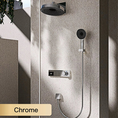 AITANA Luxury wall mounted brass gun gray shower system with hidden design LED digital display dual control bathroom faucet