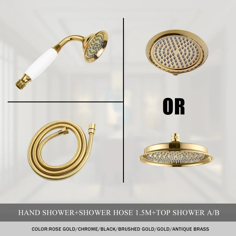 Brass Golden Rainfall Shower Head Rose Gold Handheld Shower Bathroom Replace Rain Showerhead Antique Brass Showerhead Accessory