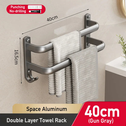 Multilayer Bathroom Towel Rack without Drilling Wall Mount Self Adhesive Towel Hanger Shelf with Hook Three Layer Towel Rail