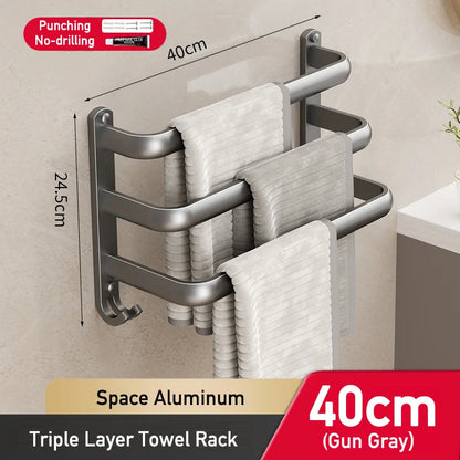 Multilayer Bathroom Towel Rack without Drilling Wall Mount Self Adhesive Towel Hanger Shelf with Hook Three Layer Towel Rail