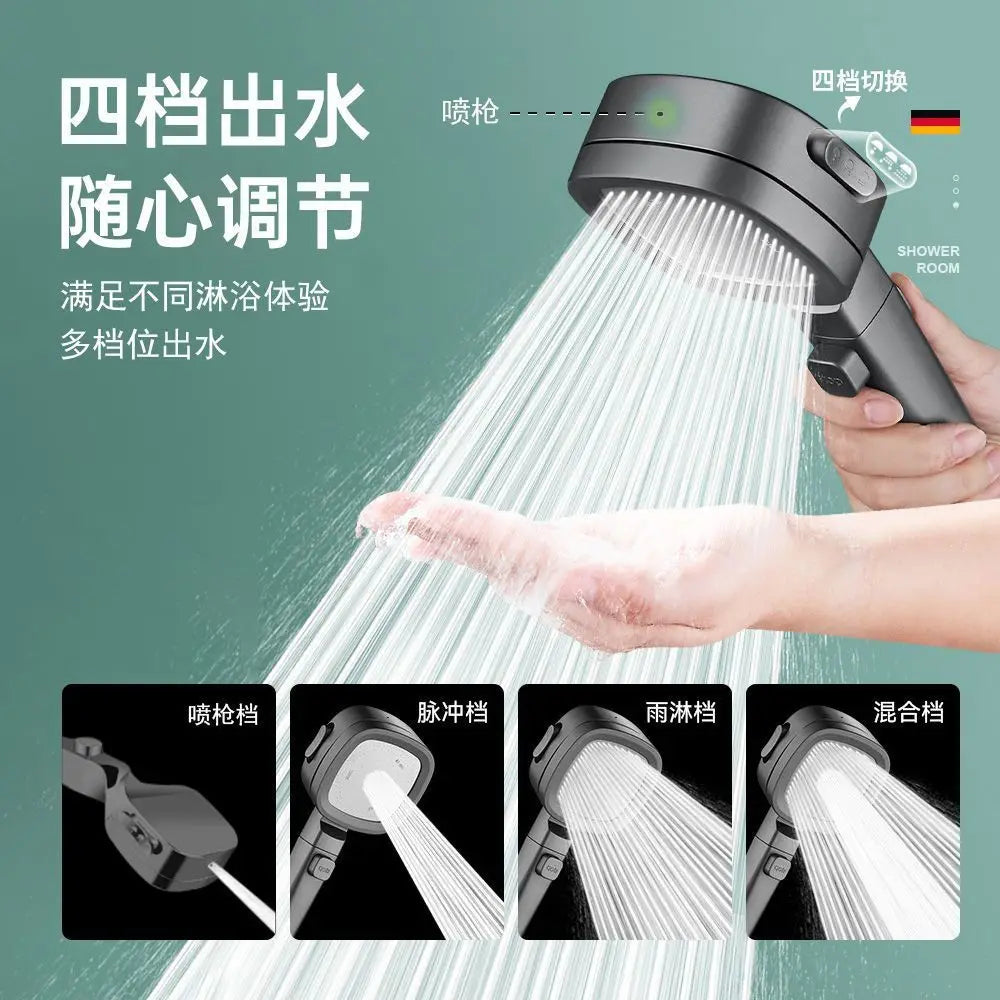 Upgraded 4 Modes High Pressure Shower Head with Stop Button Filiter Showers Massage Spa Handheld Showerhead Bathroom Accessories