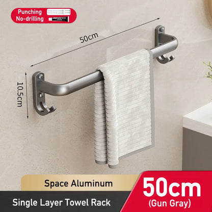 Multilayer Bathroom Towel Rack without Drilling Wall Mount Self Adhesive Towel Hanger Shelf with Hook Three Layer Towel Rail