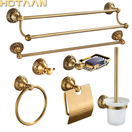 . Antique Brass Aluminium Bathroom Accessories Set,Robe hook,Paper Holder,Towel Bar,Soap Basket,Bathroom Fitting