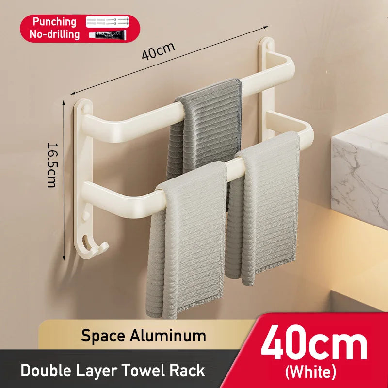 Multilayer Bathroom Towel Rack without Drilling Wall Mount Self Adhesive Towel Hanger Shelf with Hook Three Layer Towel Rail