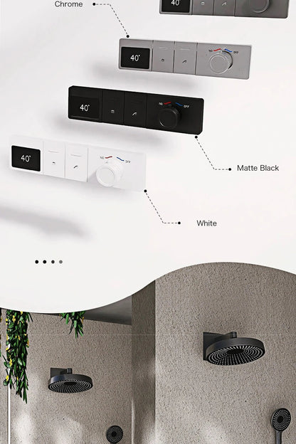 AITANA Luxury wall mounted brass gun gray shower system with hidden design LED digital display dual control bathroom faucet