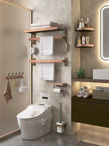 Wood Bathroom Towel Shelves，Towel Rack Perforated Wall Hanging Toilet Washroom， bathroom Towel shelves，Wall Mounted Towel Rack