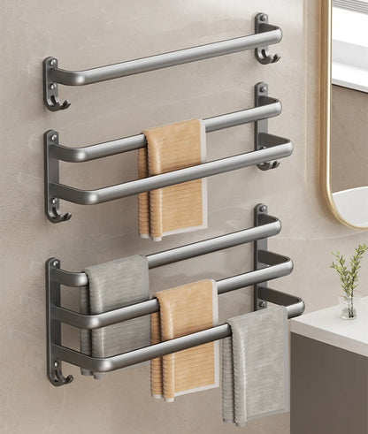 Multilayer Bathroom Towel Rack without Drilling Wall Mount Self Adhesive Towel Hanger Shelf with Hook Three Layer Towel Rail