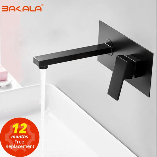 BAKALA Luxury  Mirror Matte  Black White Bathroom Faucet Basin Sink Tap Wall Mounted Square Brass Mixer LT-320BR